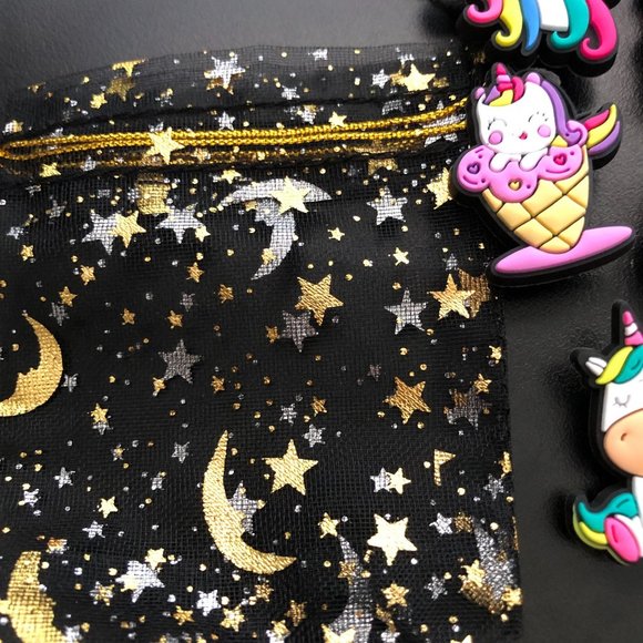 Unicorn Shoe Charms 5 Piece Variety Pack in Moon & Stars Sparkle Bag 1" Charms - Picture 3 of 3